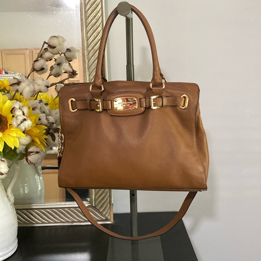 Michael Kors Brown and Gold Satchel with Structured Design